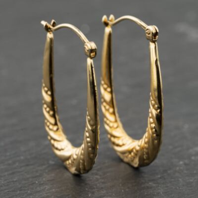 Pre-Owned Yellow Gold 31mm Oval Patterned Creole Earrings 41173928