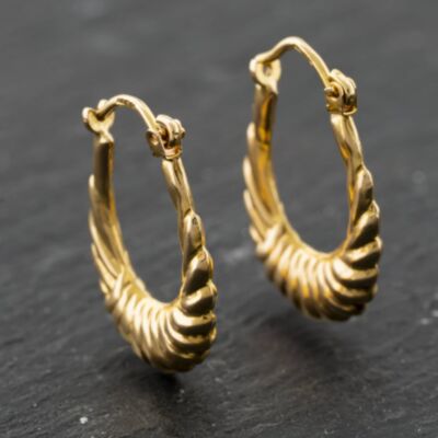 Pre-Owned 9ct Yellow Gold 19.5mm Oval Ribbed Pattened Creole Earrings 41173936