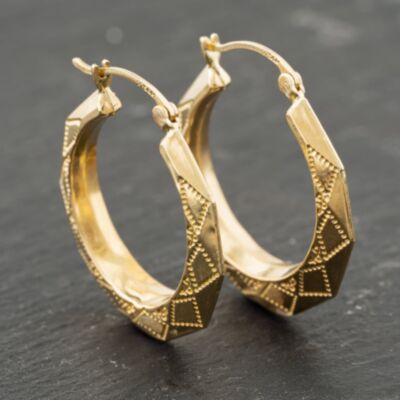 Pre-Owned Yellow Gold 25.5mm Patterned Creole Earrings 41173945