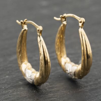 Pre-Owned Two Colour Gold 18mm Heart Design Patterned Creole Earrings 41173951