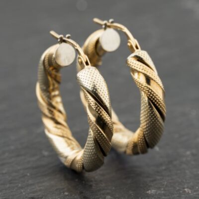 Pre-Owned 9ct Two Colour Gold 25mm Hoop Earrings 41173957