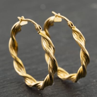 Pre-Owned 9ct Yellow Gold 25mm Twist Hoop Earrings 41173960
