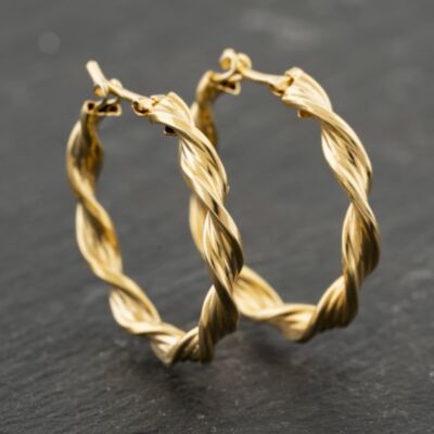 Pre-Owned 9ct Yellow Gold 24mm Twist Hoop Earrings 41173963