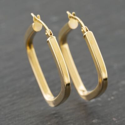 Pre-Owned 9ct Yellow Gold 31mm Square Shaped Plain Hoop Earrings 41173978
