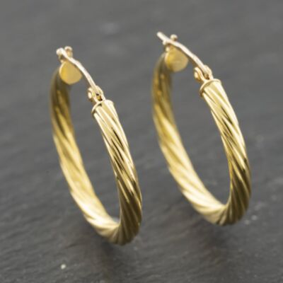 Pre-Owned 9ct Yellow Gold 27mm Twist Hoop Earrings 41173982