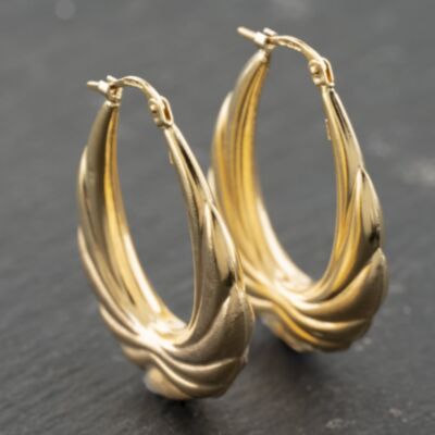 Pre-Owned 9ct Yellow Gold 34mm Patterned Creole Earrings 41173993