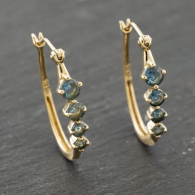 Pre-Owned 9ct Yellow Gold 22mm Blue Topaz Set Hoop Earrings 41173998