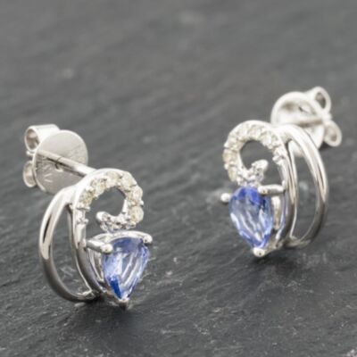 Pre-Owned White Gold Tanzanite & 0.09ct Diamond Swirl 10mm Stud Earrings 41174003