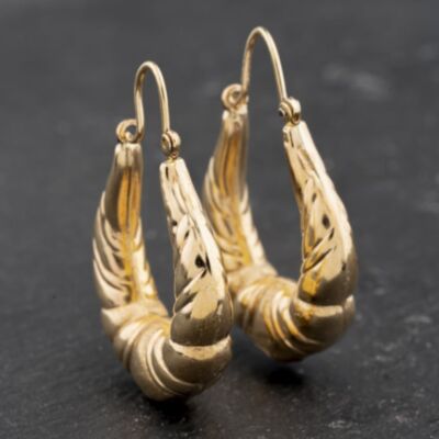 Pre-Owned Vintage Yellow Gold 34mm Embossed Creole Earrings 41174016