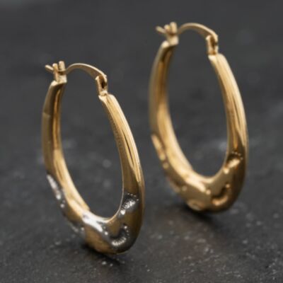Pre-Owned Two Colour Gold 25mm Patterned Creole Earrings 41174068