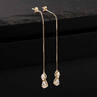 Pre-Owned Yellow Gold 65mm Cubic Zirconia Set Chain Dropper Earrings 41174104