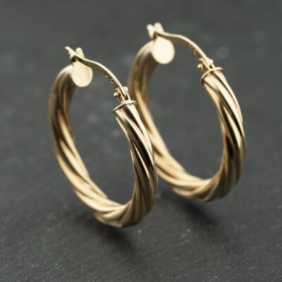 Pre-Owned 9ct Yellow Gold 27.2mm Twisted Hoop Earrings 41174105