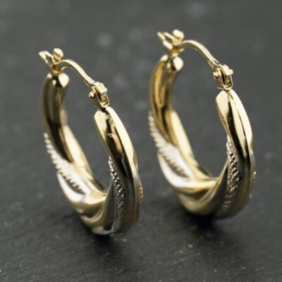 Pre-Owned Two Colour Gold 21mm Patterned Creole Earrings 41174128