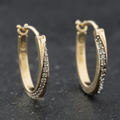 Pre-Owned Yellow Gold 15mm 0.13ct Diamond Set Hoop Earrings 41174133