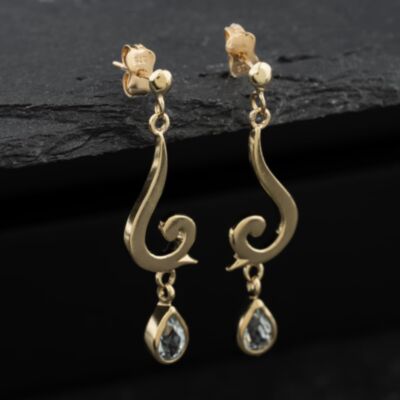 Pre-Owned Yellow Gold 38mm Blue Topaz Set Dropper Earrings 41174134