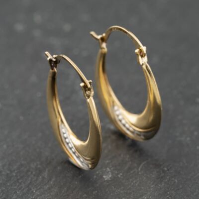 Pre-Owned Two Colour Gold 21mm Patterened Creole Earrings 41174165