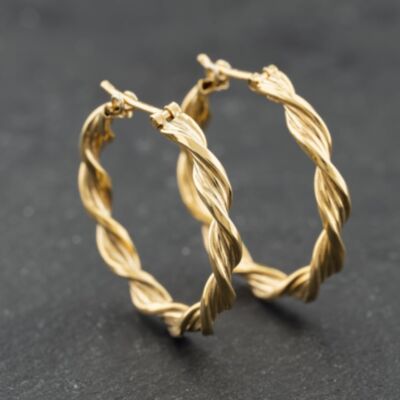 Pre-Owned 9ct Yellow Gold Twist Hoop Earrings 41174190