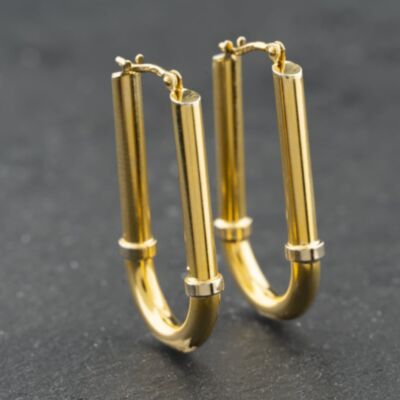 Pre-Owned 9ct Two Colour Gold Oval Tube Creole Earrings 41174194