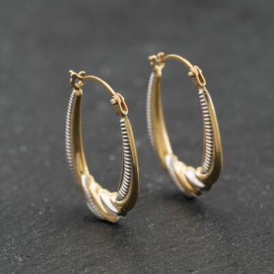 Pre-Owned Yellow Gold Oval Patterned Creole Earrings 41174201