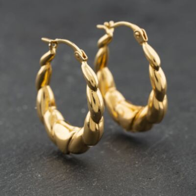 Pre-Owned Yellow Gold Oval Embossed Creole Earrings 41174209