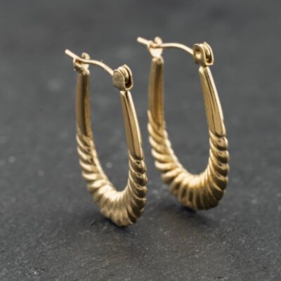 Pre-Owned Yellow Gold Oval Patterned Creole Earrings 41174214