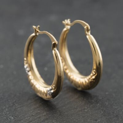 Pre-Owned Yellow Gold Mum Patterned Creole Earrings 41174216