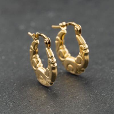 Pre-Owned Yellow Gold Small Patterned Creole Earrings 41174225