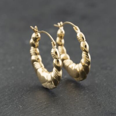 Pre-Owned Yellow Gold Heart Patterned Creole Earrings 41174229