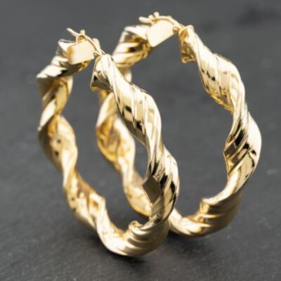 Pre-Owned 9ct Yellow Gold 45mm Twisted Hoop Earrings 41174252