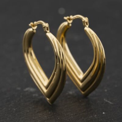 Pre-Owned 14ct Yellow Gold Ridged Heart Shape 30.2mm Creole Earrings 41174277