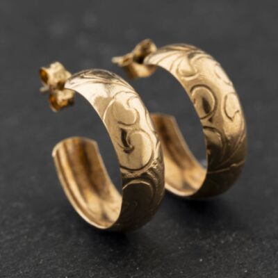 Pre-Owned 9ct Yellow Gold 17mm Scrolling Pattern Hoop Earrings 41174281