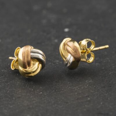 Pre-Owned 9ct Three Colour Gold 8mm Knot Stud Earrings 41174283