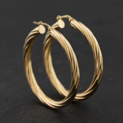 Pre-Owned 9ct Yellow Gold 41mm Twist Hoop Earrings 41174305