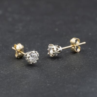 Pre-Owned 9ct Two Colour Gold 4.5mm Diamond Stud Earrings 41174319