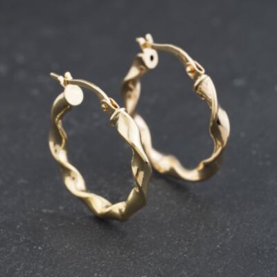 Pre-Owned 9ct Yellow Gold 22mm Twisted Hoop Earrings 41174326