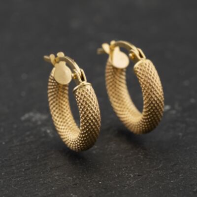 Pre-Owned Yellow Gold Patterned 14mm Hoop Earrings 41174339