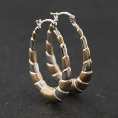 Pre-Owned 9ct Two Colour Gold Patterned 35mm Creole Earrings 41174358