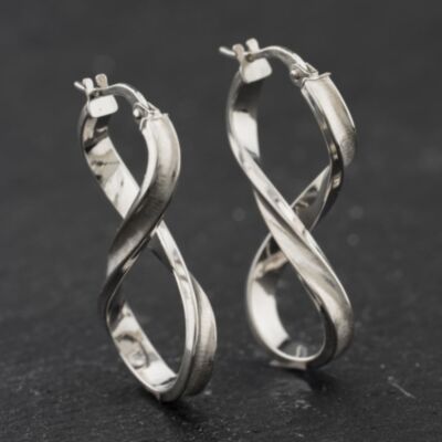 Pre-Owned 9ct White Gold Figure Of Eight 29mm Hoop Earrings 41174381