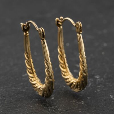 Pre-Owned Yellow Gold Patterned 22mm Creole Earrings 41174387