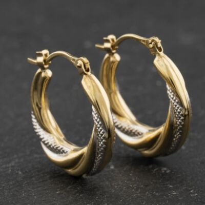 Pre-Owned Two Colour Gold Twist Patterned 20mm Creole Earrings 41174393