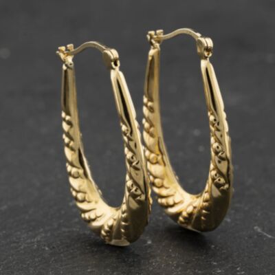 Pre-Owned Yellow Gold Patterned 31mm Creole Earrings 41174396