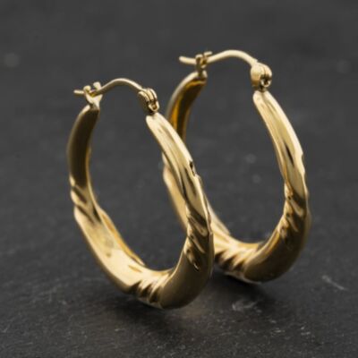 Pre-Owned Yellow Gold Patterned 27mm Creole Earrings 41174398