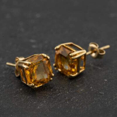 Pre-Owned Yellow Gold Citrine Cushion 8.2mm Stud Earrings 41174441