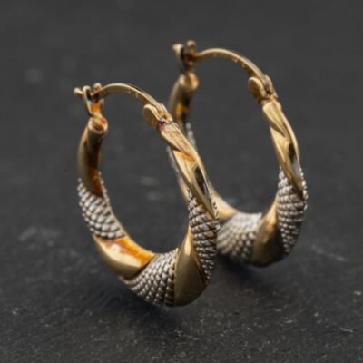 Pre-Owned Two Colour Gold Fancy Twist Patterned 22.4mm Creole Earrings 41174445