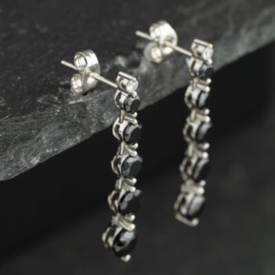 Pre-Owned 9ct White Gold Black & White Cubic Zirconia 31mm Dropper Earrings 41174483