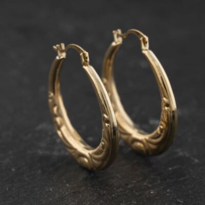 Pre-Owned Yellow Gold 24mm Patterned Creole Earrings 41174489
