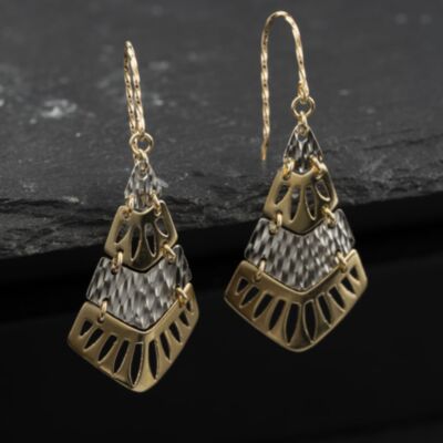 Pre-Owned Two Colour Gold 43mm Flexible Fan Shaped Dropper Earrings 41174500