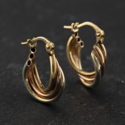 Pre-Owned Three Colour Gold 17mm Twist Hoop Earrings 41174506