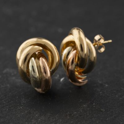 Pre-Owned Three Colour Gold 17mm Knot Stud Earrings 41174519
