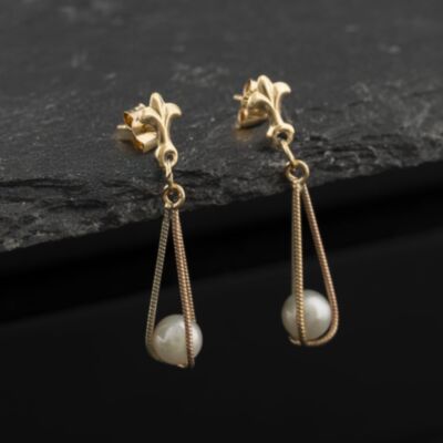 Pre-Owned Three Colour Gold 26mm Cultured Pearl Set Dropper Earrings 41174620